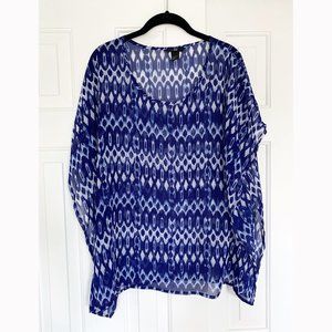 H&M | Blue ikat sheer poncho blouse